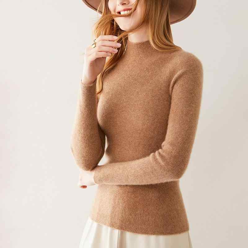 セーター レディース 女性用 秋冬 モックネック ホールガーメント リブ編み スリムフィット カシミヤ シームレス 長袖 プルオーバー 無地 トップス