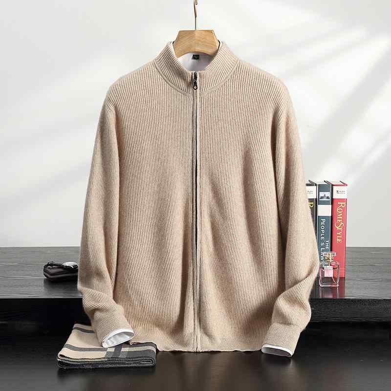 ニットカーディガン メンズ 厚手 ジップアップ カシミヤ混 ウール混 ハイネック リンクス編み 長袖 レギュラーフィット 無地 秋冬 ビジネス カジュアル オフィス 通勤 デイリー セーター 大きいサイズ｜セキュアデポ