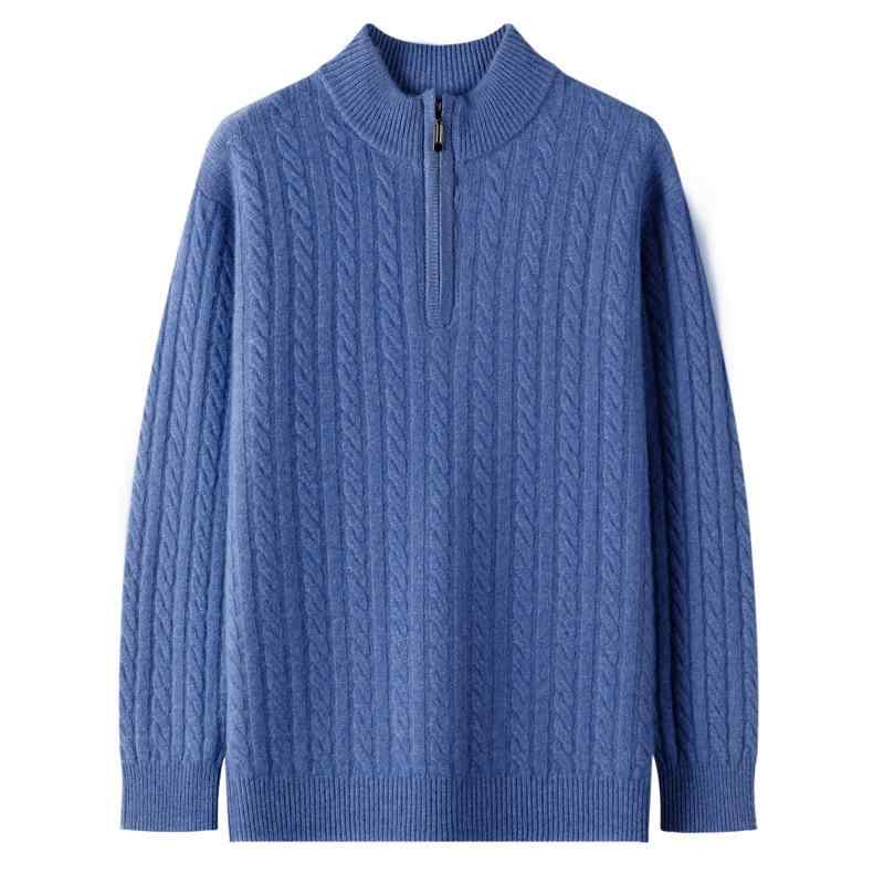 ニット メンズ 秋冬 厚手 防寒 保温 ジップアップ モックネック ケーブル編み ゆったり カシミヤブレンド 長袖 大きいサイズ カジュアルウェア