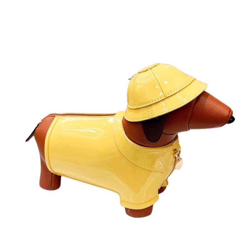 ショルダーバッグ レディース かわいい 犬 ぬいぐるみ風 アニマルモチーフ オリジナル ユニークデザイン PUレザー ソフト ジッパー開閉 軽量 普段使い 日常使い イエロー ミニ斜め掛けバッグ
