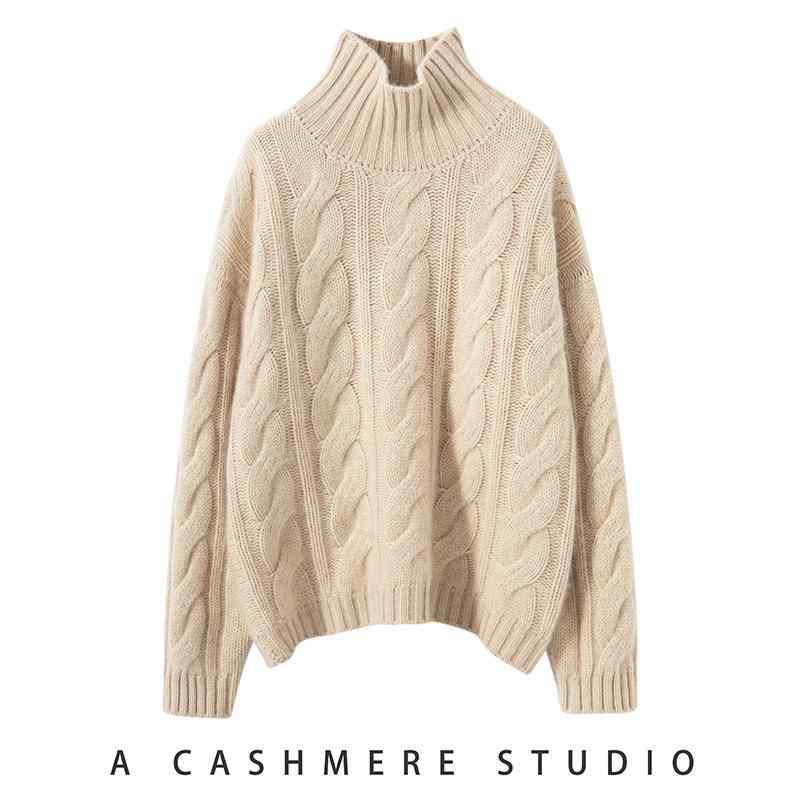 ニット レディース カシミヤ混 ゆったり ルーズシルエット 厚手 防寒 ケーブル編み ハイネック 長袖 無地 リラックス カジュアル 通勤 大人レトロ 着回し プルオーバー 秋冬|セキュアデポ