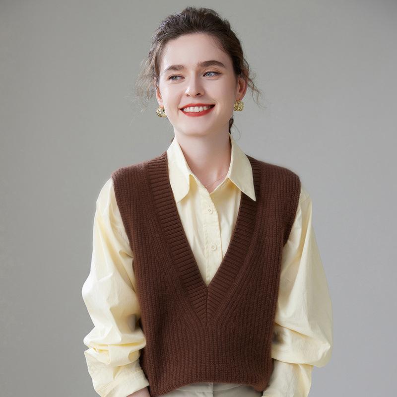 限りない レディース 秋冬 カシミール 酸化ジルコニウム柄編み Vのど首 編み物 ノースリーブ ゆったり 大層らしい大いさ 心地好い 事務所 通い 重ね着 花の冠yd ティーシャツ 無地 ベスト・ジレ-レディースファッション-トップス