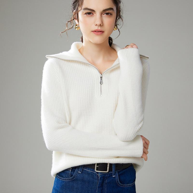 ニット レディース ハーフジップ ハイネック カシミヤブレンド プルオーバー ゆったり ルーズフィット 厚手 保温 防寒 秋冬 通勤 オフィス カジュアル セーター