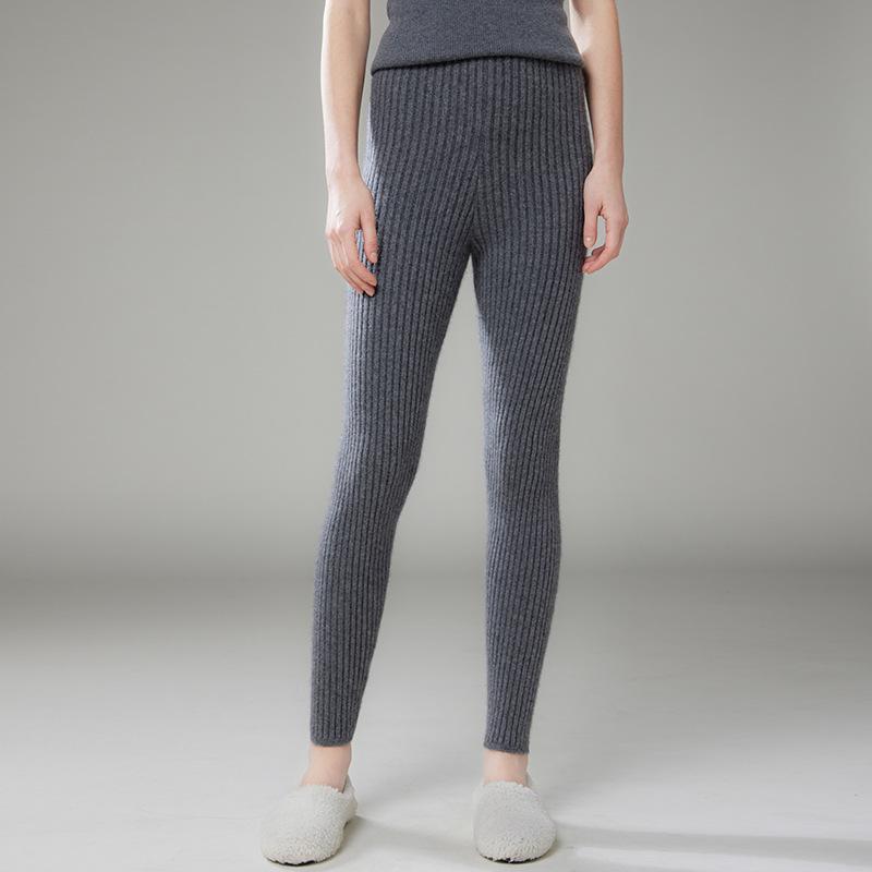 パンツ レディース カシミヤ ニット リブ ハイウエスト スキニー 保温 秋冬春 レギンス 中厚手 ストレッチ フルレングス 無地 ルームウェア カジュアル