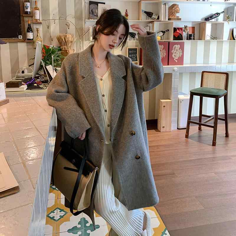 コート レディース ダブルフェイス アルパカブレンド ウール混紡 テーラードカラー ロング丈 低身長向け 小柄さん 韓国風 通勤 上品 きれいめ アウター 秋冬