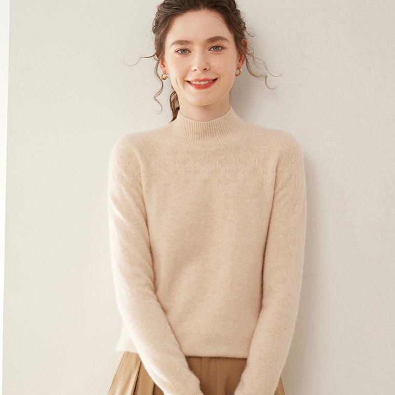 編み物 レディース カシミール プルオーバー ハイネック 無地 ゆったり 長袖 窈窕たる ティーシャツ 透かし編み 肌付き 重ね着 着回し 通い 事務所 朦々たる 日用品雑貨・文房具・手芸-その他