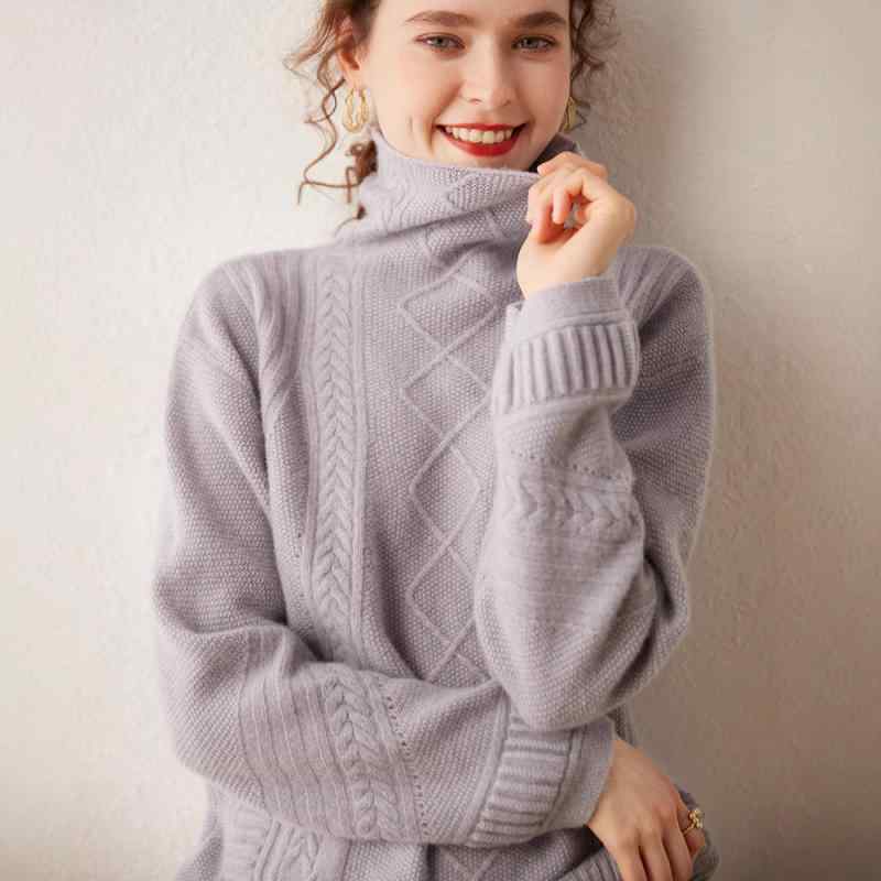 編み物 レディース 秋冬 カシミール混 タートルネック ゆったり 厚地の外套大きさ 有線テレビ編み ぽこぽこ編み 朦々たる 心地好い 通い ティーシャツ 無償性大きさ 長袖 真っただ中丈