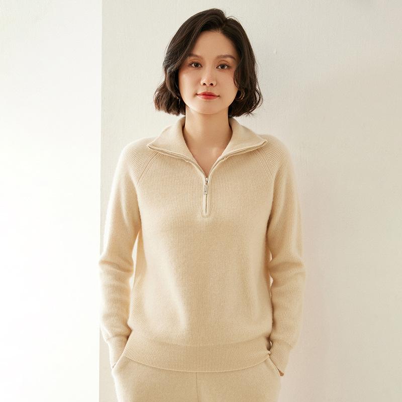 ニット レディース カシミヤ混 ハーフジップ パール編み 厚手 保温 ゆったり 無地 長袖 プルオーバー きれいめ カジュアル トップス 秋冬 通勤 通学