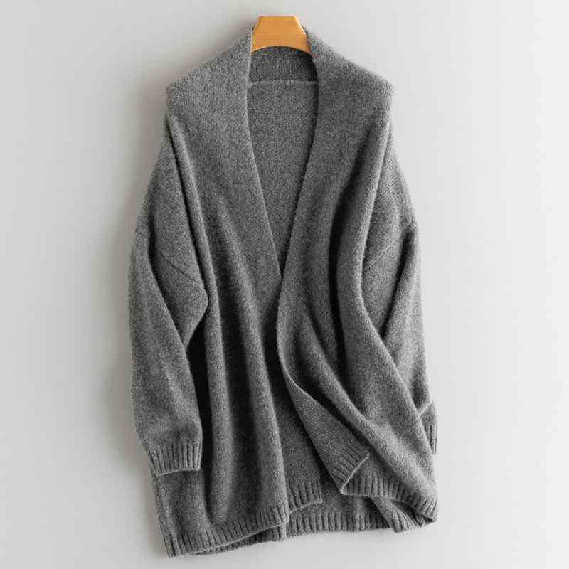 ニットカーディガン レディース 100% カシミヤ Vネック ミドル丈 ドロップショルダー ゆったり リラックス 無地 カジュアル 着回し 秋冬