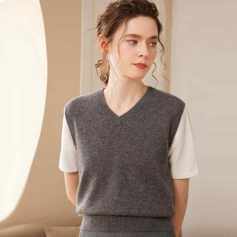 ベスト レディース Vネック カシミヤ混 ニット ノースリーブ ゆったり 体型カバー 着痩せ効果 保温性 暖かい 韓国風 秋冬 オフィス カジュアル 重ね着 レイヤード ジレ
