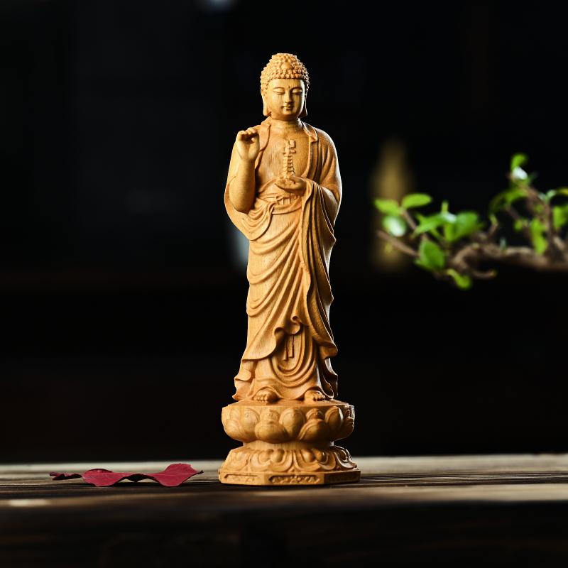 仏像 黄金檀 無垢材 木彫り 釈迦牟尼 薬師仏 如来 リビング インテリア 置物 飾り オブジェ クラシック 工芸品 高級感