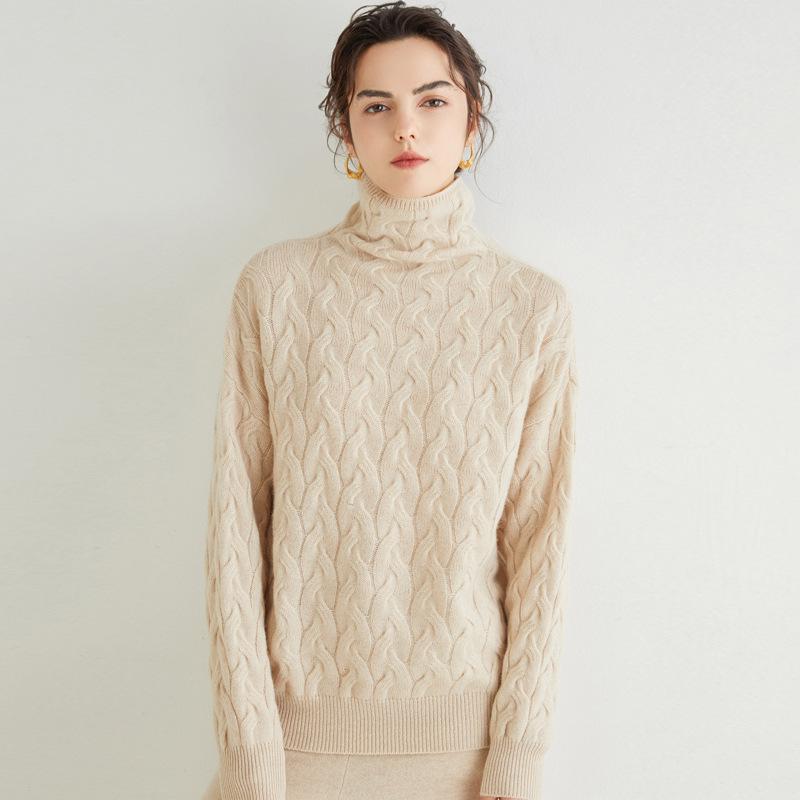 ニット レディース カシミヤ 厚手 ゆったり タートルネック ケーブル編み 長袖 無地 秋冬 プルオーバー 上品 通勤 オフィス 重ね着 リラックス フリーサイズ