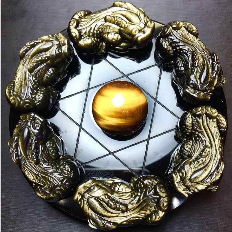 置物 天然黒曜石 オブシディアン 貔貅 ヒキュウ 七星盤 七星陣 水晶球 クリスタルボール ひょうたん 瓢箪 風水 開運 金運 ラッキーアイテム 玄関 リビング オフィス 卓上 インテリア 飾り