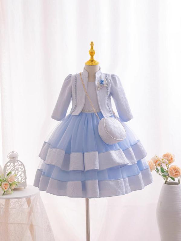 ドレス 女の子 キッズ 高級感 セットアップ プリンセス 発表会 イベント セレモニー フォーマル 春 秋 綿混素材 レッド ピンク ブルー ホワイト 結婚式 誕生日 七五三 100cm 110cm 120cm 130cm 140cm