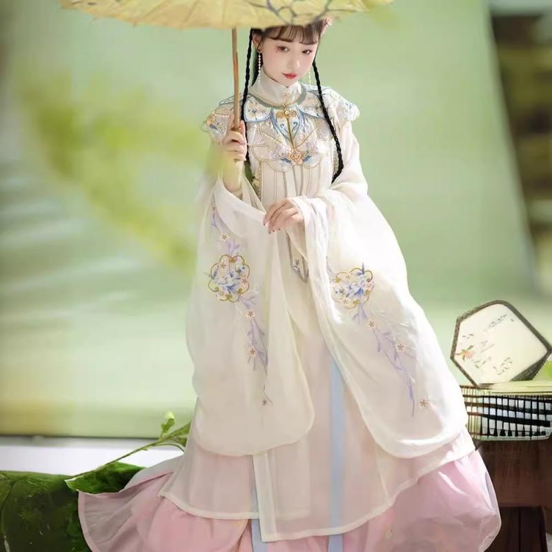 漢服 レディース 明代様式 交領 雲肩 刺繍 シフォン 再生繊維 春夏 涼しい 軽量 中国風 エスニック 日常使い カジュアル 学生 学園祭 文化祭 イベント 衣装 コスプレ｜セキュアデポ
