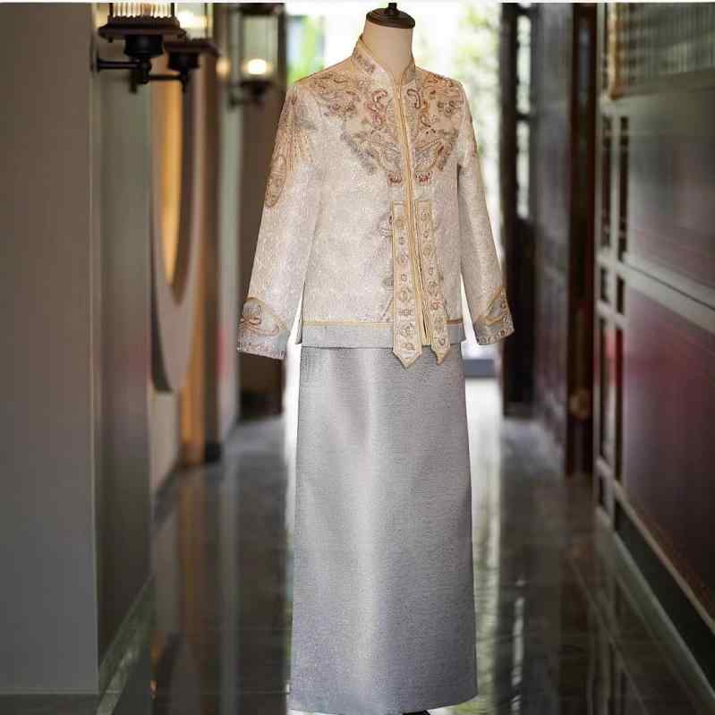 唐装 メンズ 新郎 中式 婚礼 礼服 春秋用 刺? 高級感 シャンパン色 敬酒服 龍鳳褂 披露宴 結婚式|セキュアデポ