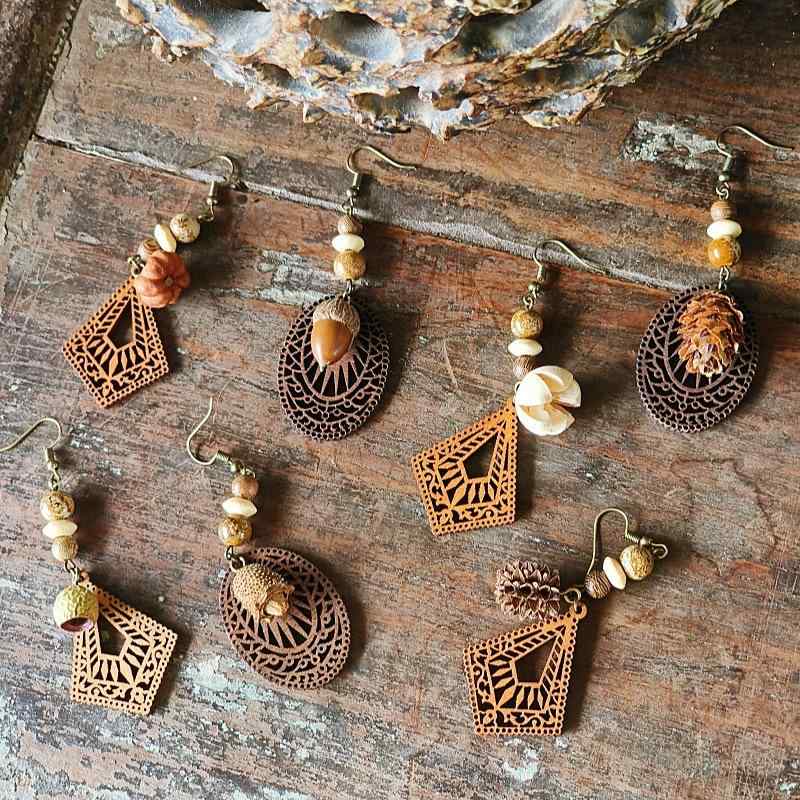 楽天市場】エスニック ピアス アクセサリー 透かし彫りウッド