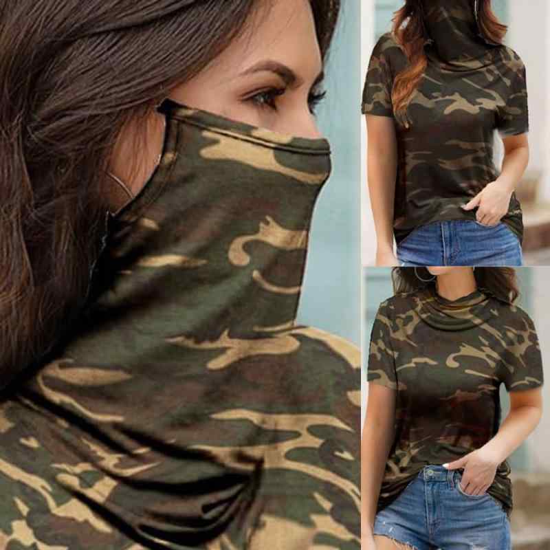 Tシャツ 多機能 防塵 ハイネック 切り替え 半袖 再生繊維 プルオーバー 迷彩柄 欧米風 カジュアル ゆったり オーバーサイズ ルーズフィット ストリートファッション 普段着 夏物|セキュアデポ
