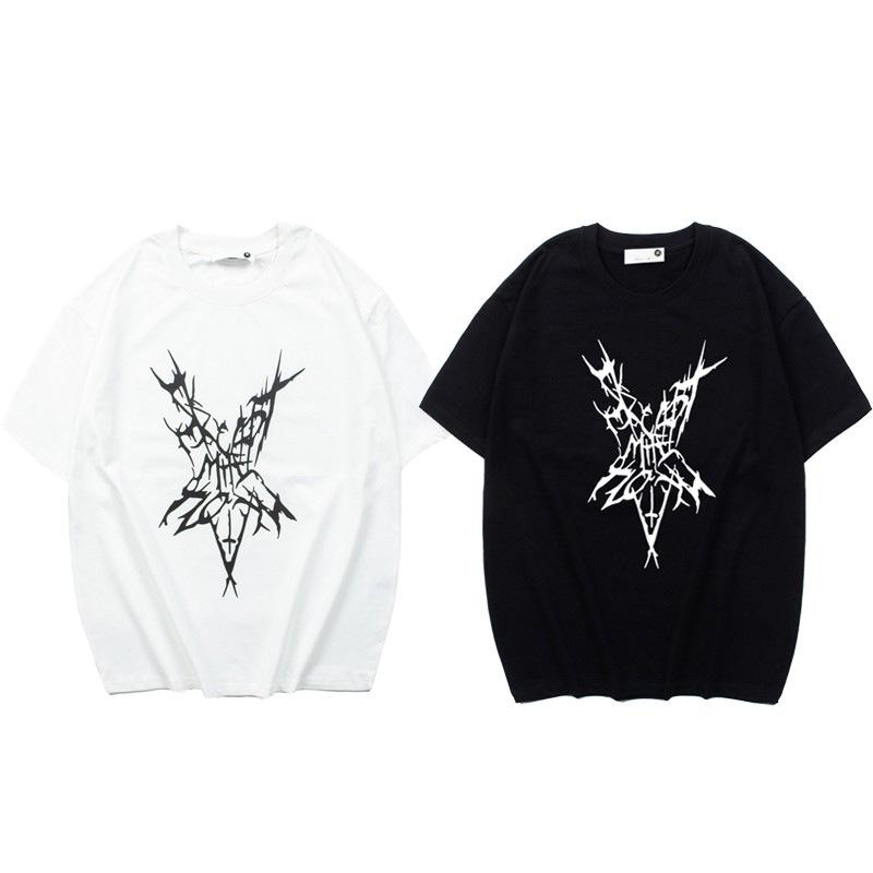 Tシャツ メンズ レディース ユニセックス ゆったり ルーズ 半袖 ショートスリーブ アメリカン ストリート ファッション いばら柄 春夏