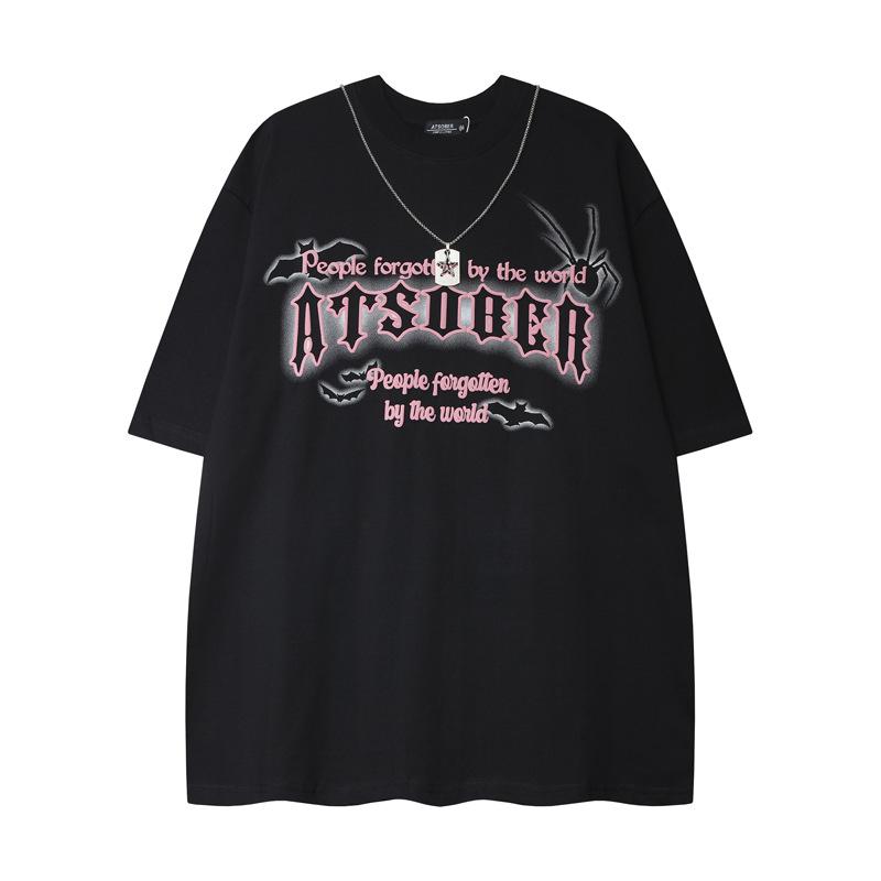 Tシャツ メンズ レディース 通気性 快適 発泡加工 レタープリント ストリート カジュアル 甘辛ミックス ヒップホップ ゆったり ビッグシルエット クルーネック コットン 綿 半袖 春夏 ペア ルームウェア