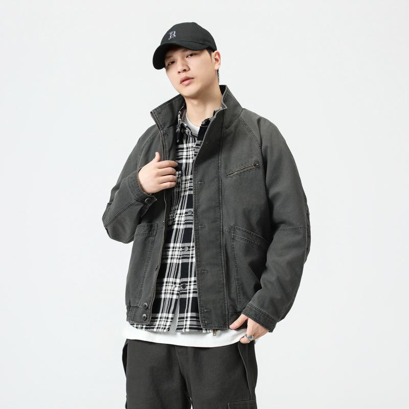 細工物上衣 メンズ ゆったり ビッグ影ぼうし 否鉄 耐摩耗 心地よい 長袖 秋冬 アメリカン 綿織物原料品 襟付き添い人 立体衣嚢 薄墨色 カーキ