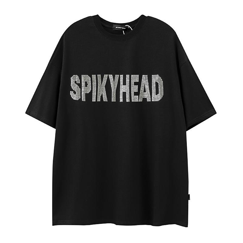 Tシャツ ユニセックス メンズ レディース ラインストーン レタリングロゴ 綿素材 ゆったり オーバーサイズ クルーネック ヒップホップ ストリートファッション 春夏 個性的 ペア カップル