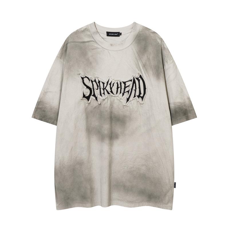 Tシャツ メンズ 通気性 ストリートファッション レトロ ダメージ加工 アップリケ 刺・墸 ヒップホップ オーバーサイズ コットンブレンド カジュアル 半袖 夏