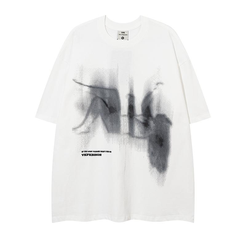 半袖Tシャツ ユニセックス ストリート ビッグシルエット ゆったり ルーズフィット ヒップホップ グラフィティ キャラクタープリント コットン クルーネック 通気性 アイロン不要 ペアルック 夏物