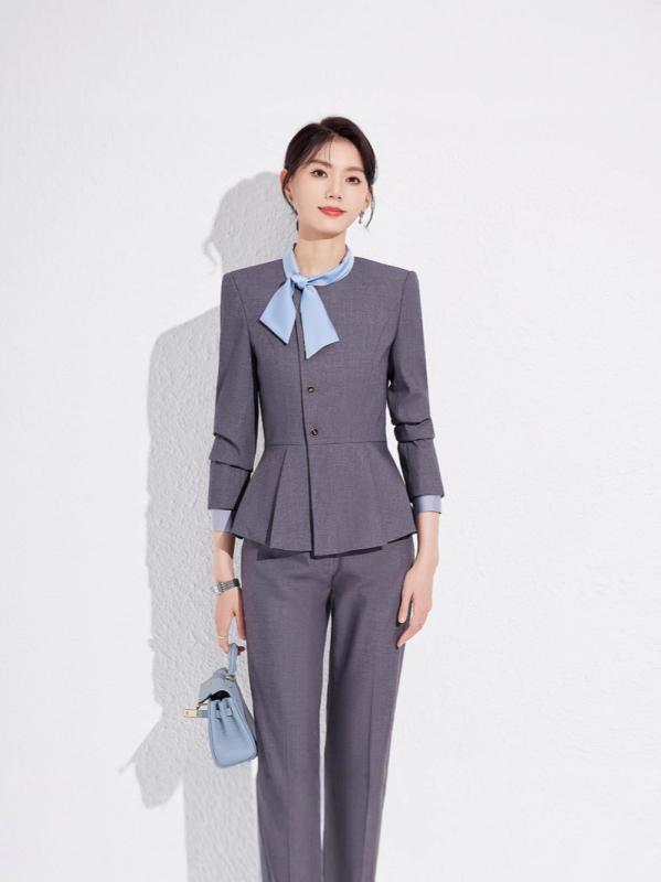 セットアップ レディース スーツ OL オフィス 通勤 美容師制服 おしゃれ 上品 エレガント 秋冬 長袖 リボン ウエストマーク スカート ミディ丈 ポリエステル レーヨン