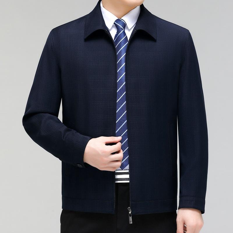 ジャケット メンズ 中高年 通気性 高級感 ビジネスカジュアル ウール チェック柄 ゆったり 大きいサイズ 襟付き 長袖 サイドポケット 春秋