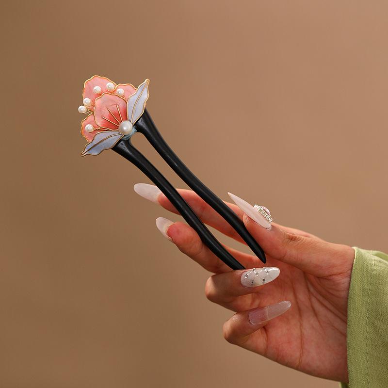 ヘアアクセサリー レディース 絨花 白檀 かんざし 天然木製 古風 中国風 漢服 新チャイナスタイル 上品 かわいい 和装 着物 浴衣 髪飾り
