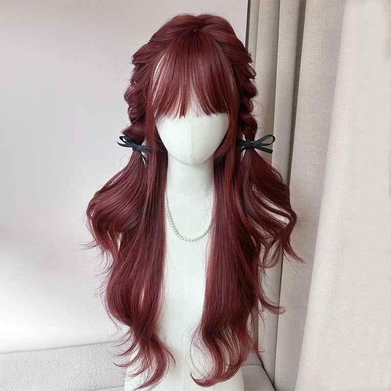 ウィッグ レディース フルウィッグ ゆるふわ 耐熱ファイバー ナチュラル ロング カール ビッグウェーブ レッド 前髪アレンジ自由 ファッション コスプレ イベント 普段使い