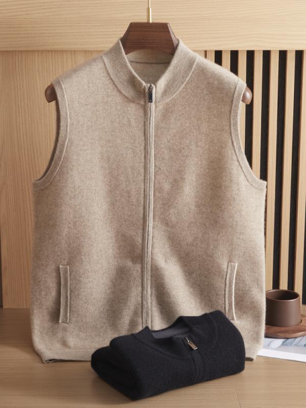 カシミヤニットベスト メンズ 秋冬 ハイネック ジッパー ノースリーブ ゆったり 朦々たる 飛び切り感 エアリー 二重社会システム 分かりやすい 無地 心地好い 普段使い走り 生あたたかい 保温 御部屋御召しもの