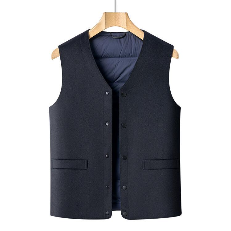 ベスト メンズ 中年向け 秋冬 ウール カシミヤ シルク 混 保温 中綿入り Vネック シングルボタン 前開き ストライプ柄 ビジネス カジュアル 通勤 オフィス ミドル世代 ネイビー グレー|セキュアデポ