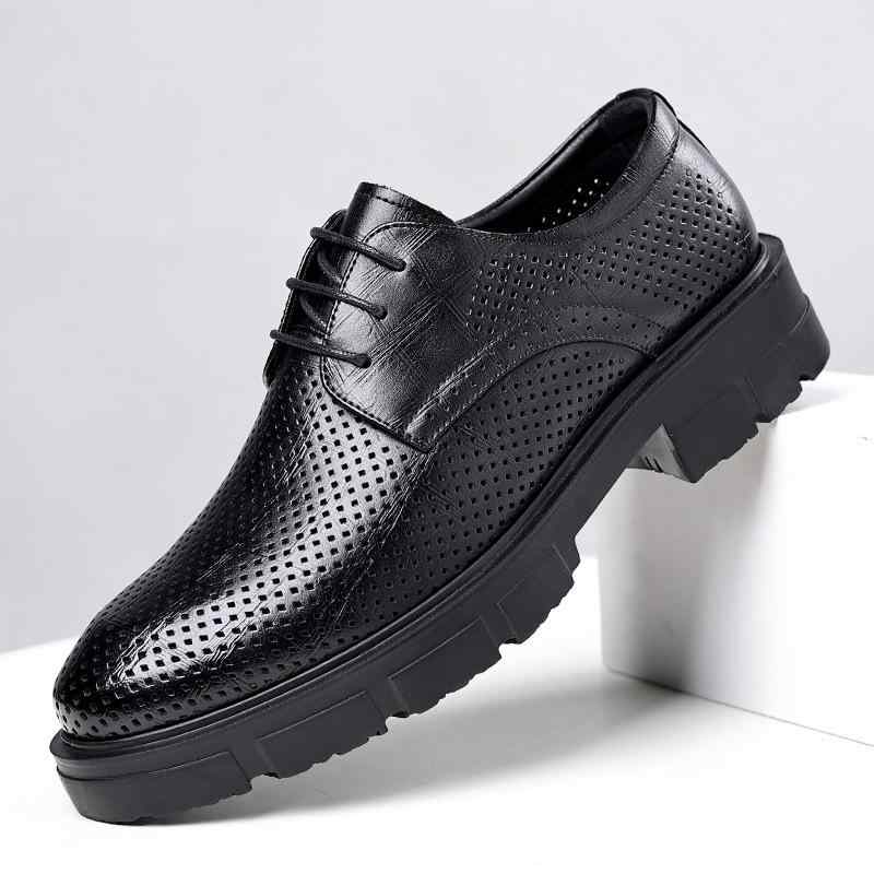 ビジネスシューズ メンズ 通気性 パンチング シークレットヒール 10cm 牛革 フォーマル 通勤 ラバーソール ブラック ブラウン 春夏