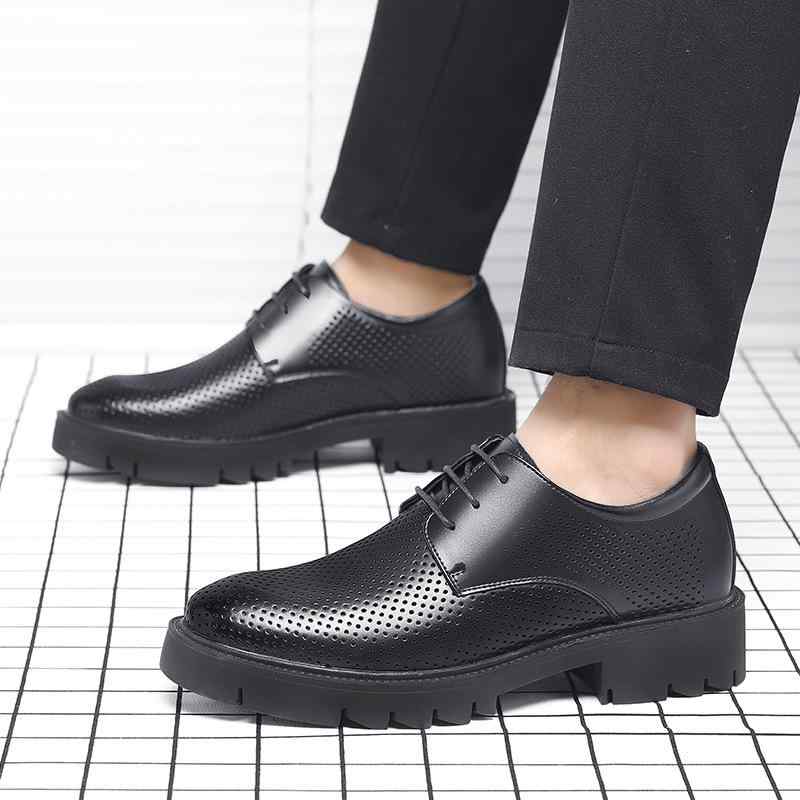 革靴 メンズ シークレットヒールアップ 8cmアップ 10cm厚底 通気性抜群 メッシュ ビジネス フォーマル 紳士靴 通勤 オフィス スタイルアップ 春夏 レザー ゴム底 ステッチ ブラック ローカット 4,402円