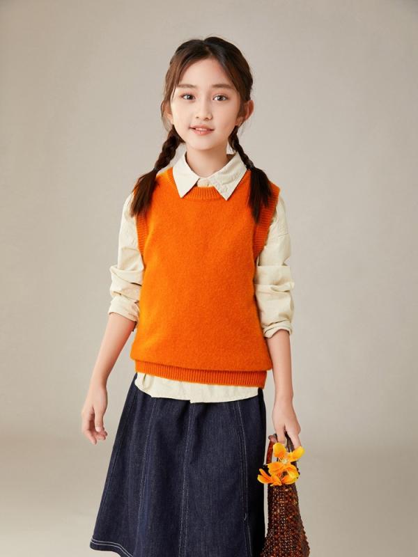 ベスト キッズ 男女兼用 山羊カシミヤ カシミヤ 厚手 保温 丸首 ノースリーブ 無地 秋冬 柔らかい 韓国風 カジュアル 男の子 女の子 8歳以上 140cm対応