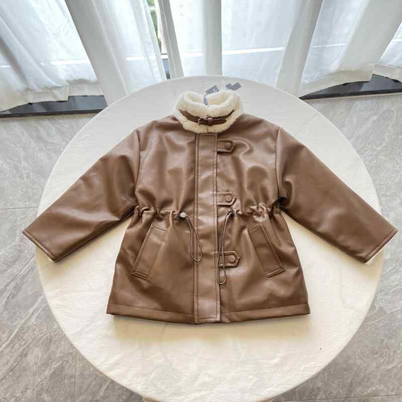ジャケット キッズ 男の子 女の子 男女兼用 ユニセックス PUレザー フェイクレザー 中綿入り 厚手 秋冬 冬服 防寒 アウター おしゃれ スタイリッシュ ダークブラウン ブリティッシュ 4,866円