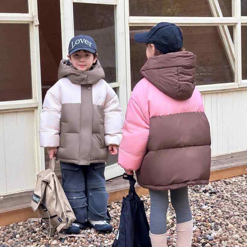 ダウンジャケット キッズ 男の子 女の子 防寒 暖かい 切り替えデザイン ホワイトダックダウンコート 軽量 ジュニア 男女兼用 冬アウター 韓国ファッション ピンク ベージュ