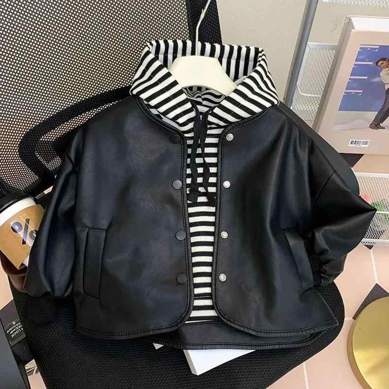 キッズ 子供服 男の子 女の子 男女兼用 フェイクレザー フード付き ジャケット ショート丈 春秋 おしゃれ カジュアル 長袖 アウター やわらか