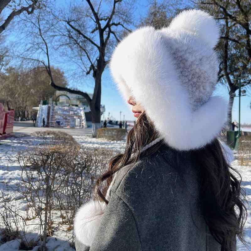 帽子 レディース 冬 防寒 保温 耳当て付き ロシアン帽 小顔効果 ミンクファー フォックスファー アクリル素材 かわいい 上品 エレガント あったかい ファッション小物