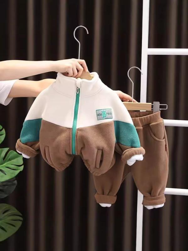 セットアップ 男の子 ベビー 1歳 3歳向け 冬用 裏起毛 厚手 2点セット パンツ 長ズボン 長袖 ジップアップ 綿75% コットン カジュアル 部屋着 普段着 カーキ ネイビー