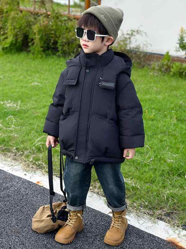 キッズ 男の子 ダウンジャケット 厚手 防寒 保温 フード付き ボリューム もこもこ 韓国風 おしゃれ カジュアル 通学 お出かけ 秋冬 アウター