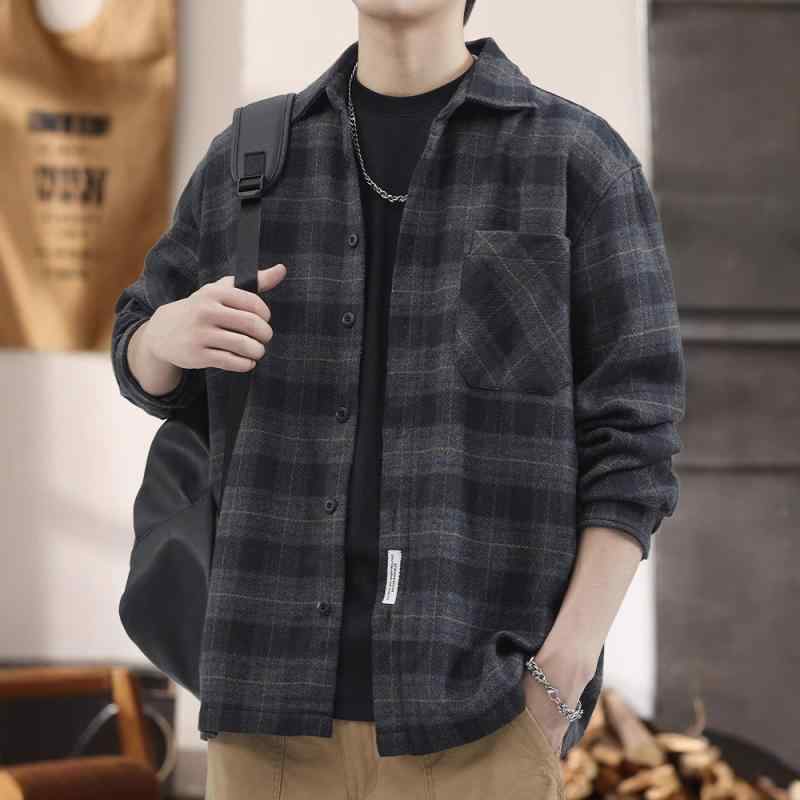 シャツ メンズ 秋冬 裏起毛 高級感 ゆったり ルーズフィット チェック柄 カジュアル スタイリッシュ 長袖 アウター 着回し 汚れにくい 耐久性