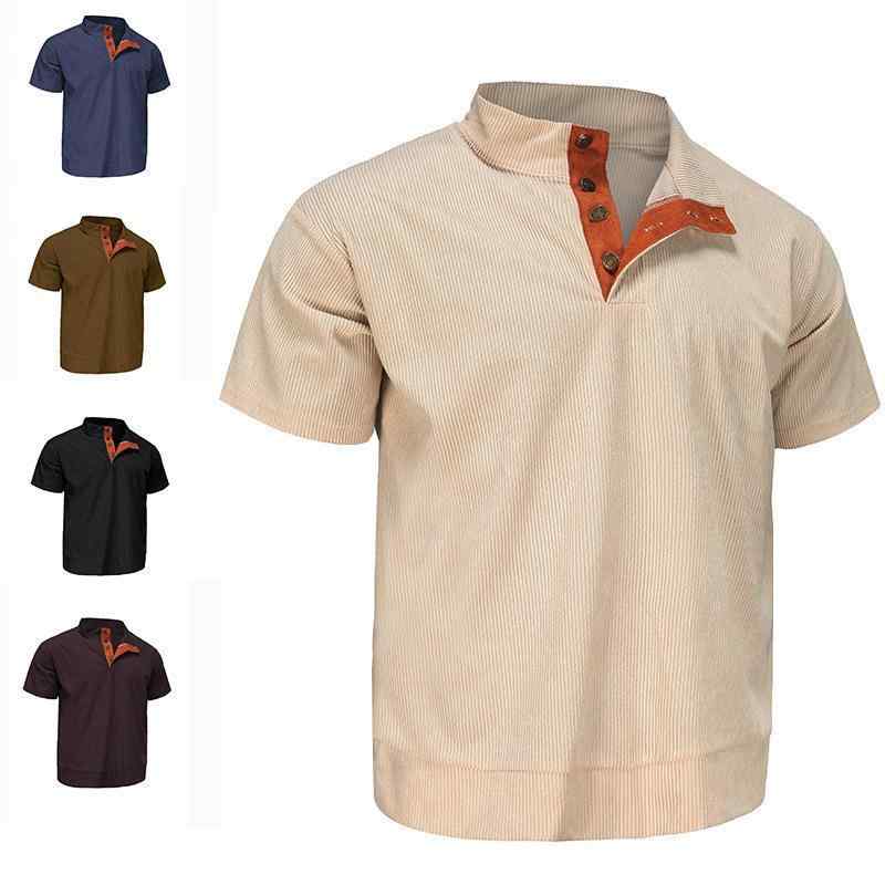 Tシャツ メンズ 吸汗速乾 通気性 コーデュロイ プルオーバー 襟付き 半袖 ゆったり ルーズフィット 切り替え 無地 カジュアル 普段使い 夏用 ポリエステル素材 大きいサイズ対応