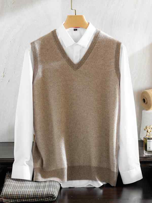 ベスト メンズ 男性用 100% カシミヤ 保温 中厚手 格子柄 チェック 配色切り替え ジャカード ニット ノースリーブ インナー 重ね着 ビジネス オフィス 通勤|セキュアデポ