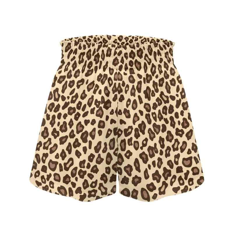 キッズ ショートパンツ ヒョウ柄 プリント ハイウエスト ウエストゴム ビーチ リゾート 夏物 シンプル ポリエステル 男女兼用 小学生 ジュニア かわいい 普段着