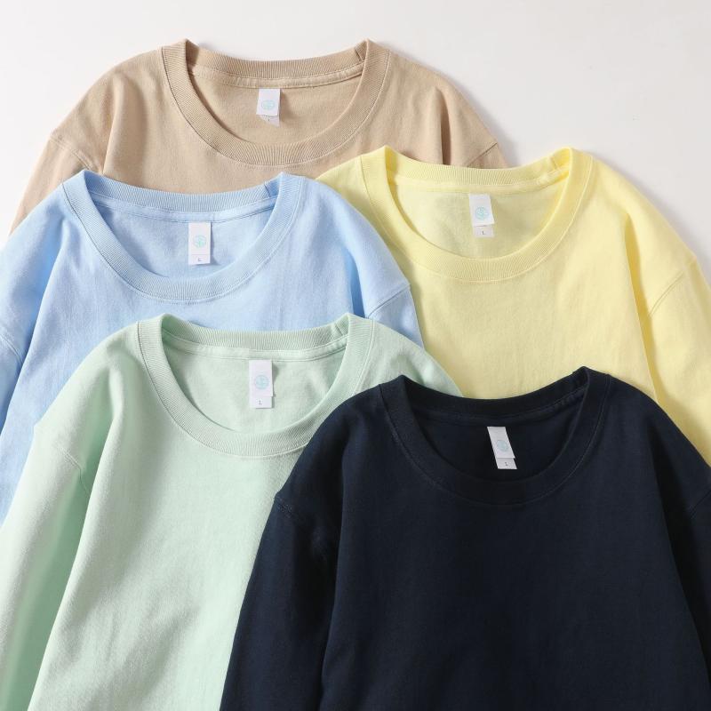 Tシャツ 男女兼用 270g ヘビーウェイト 厚手 綿100% 長袖 ゆったり ルーズシルエット マカロンカラー インナー ベースレイヤー クルーネック 通気性 吸汗速乾 秋冬 カジュアル 着回し万能 普段使い ルームウェア