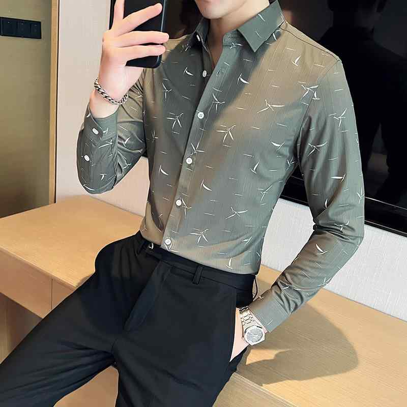 シャツ メンズ 男性用 形態安定 質感 ストライプ柄 長袖 スリムフィット 襟付き ビジネスカジュアル カジュアル 通勤 韓国ファッション ポリエステル混紡 秋