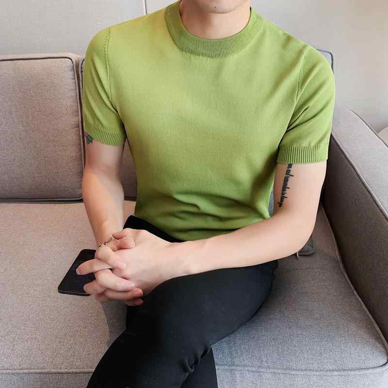ニットTシャツ メンズ 男性用 通気性 抜群 薄手 軽量 ストレッチ 伸縮性 スリムフィット 細身 半袖 カットソー 無地 丸首 クルーネック 再生繊維 レーヨン 春夏 インナー 普段着 カジュアル ゴルフ 部屋着 4,550円